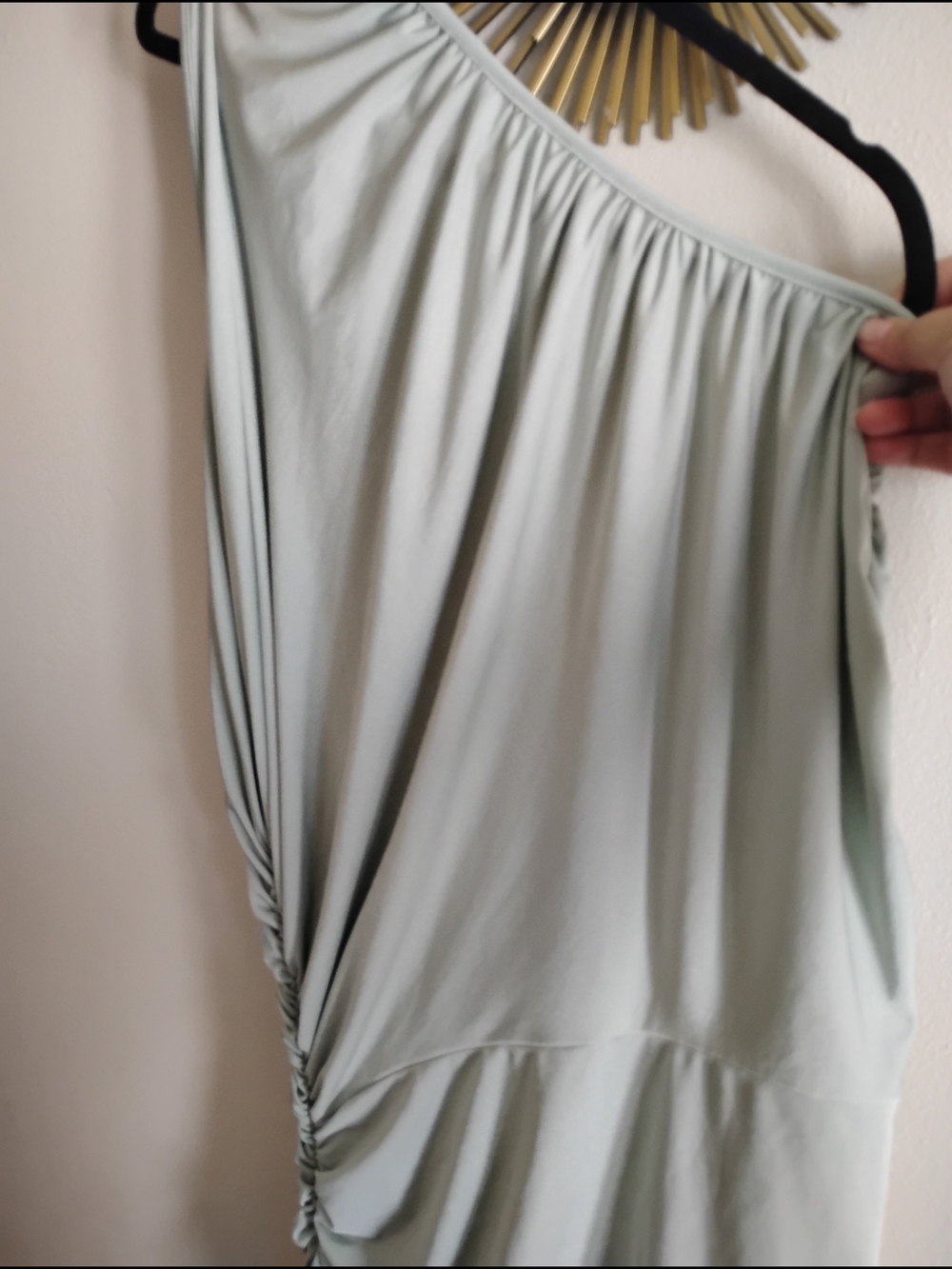 PrettyLittleThing One-Shoulder Sage Green Ruched Dress - Picture 2 of 4